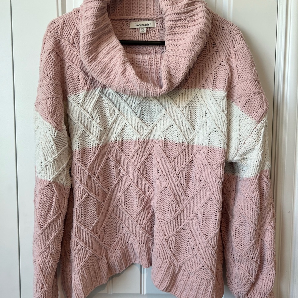 Francesca's Pink and White Turtleneck Sweater